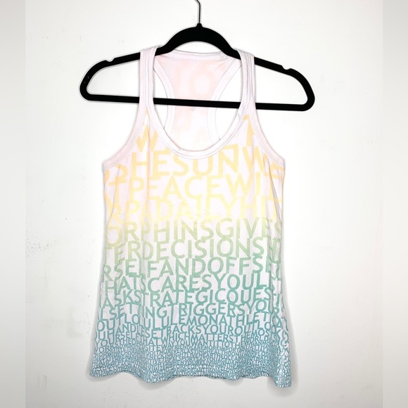 Lululemon Tank Top Rainbow Letter Logo Print Sleeveless White Racerback Size 2 - Picture 8 of 13